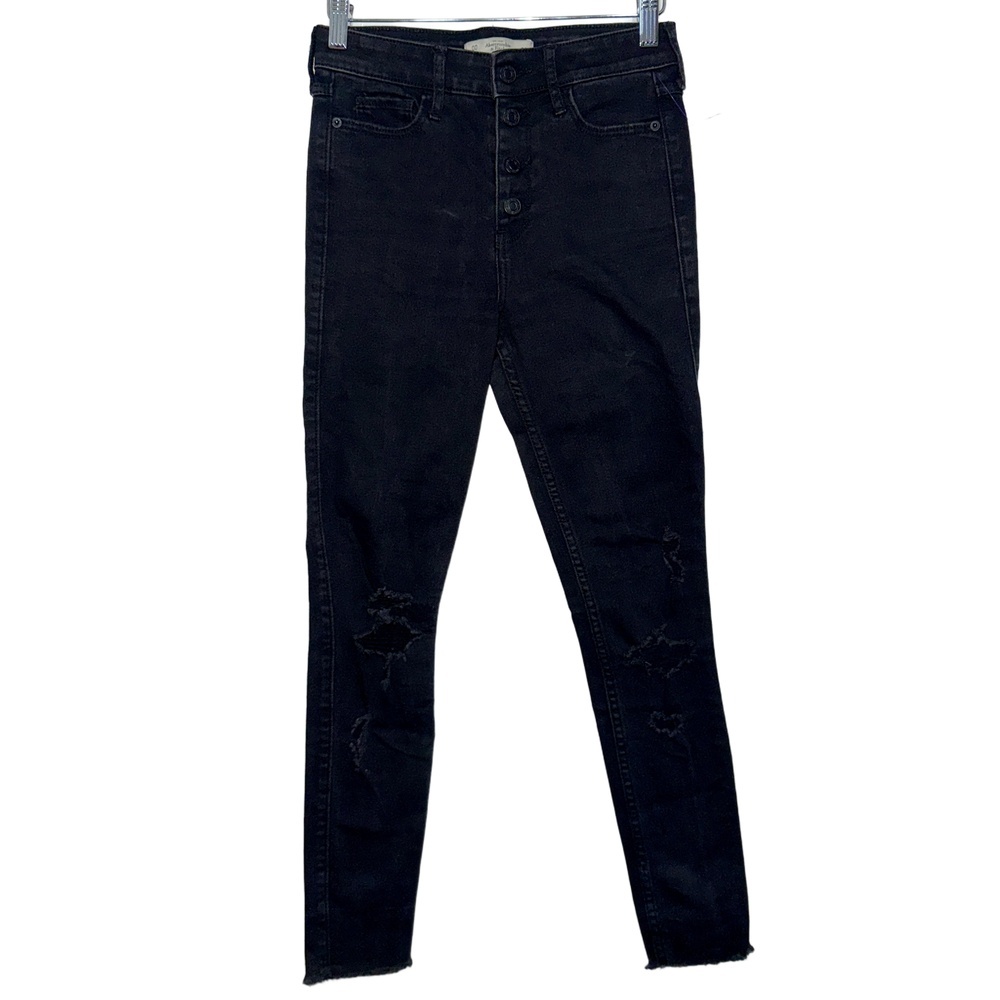 Abercrombie & Fitch Black Denim Distressed High Waisted Skinny Jeans Size 24 00